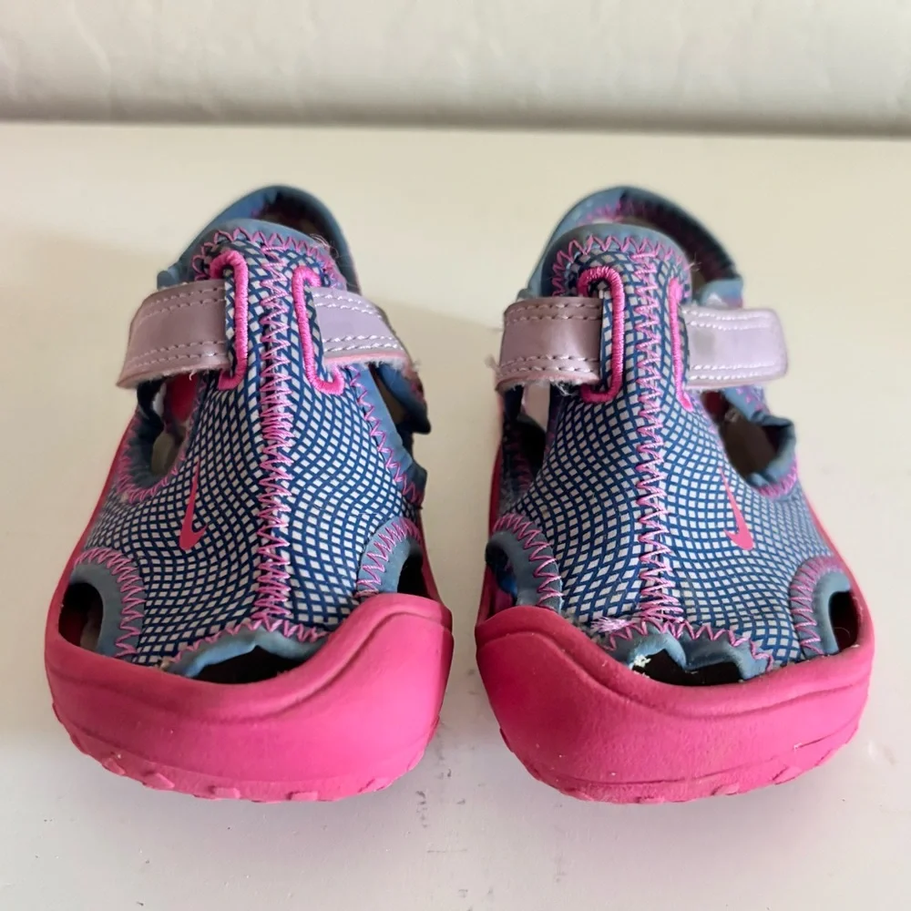 Nike Kids Pink and Blue Slip-On Sandals